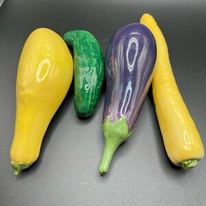 Ceramic vegetable display 4 piece bundle Eggplant Cucumber Squash Carrot